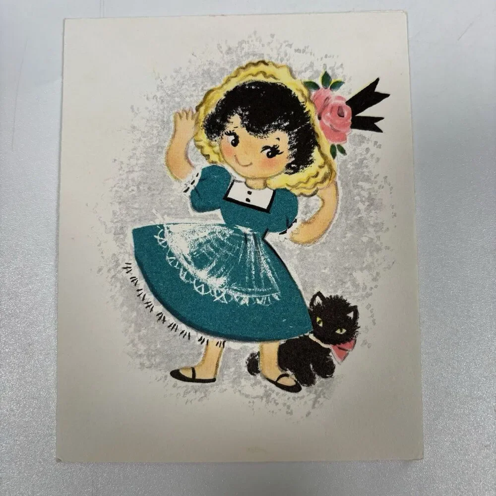 Vintage Hallmark Girl Kitty Cat Greeting Card Letter 1955 Handwritten Letter Art